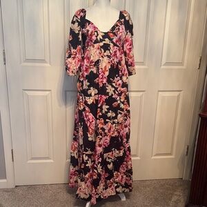 Anthropologie Black and Pink Floral Dress